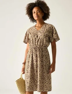 Elona Pure Cotton Animal Print V-Neck Dress