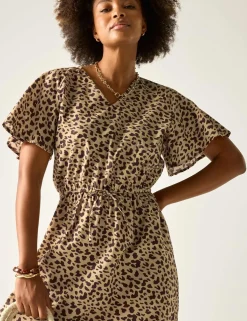 Elona Pure Cotton Animal Print V-Neck Dress
