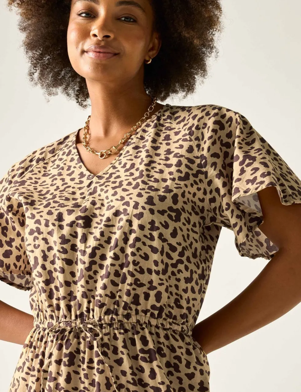Elona Pure Cotton Animal Print V-Neck Dress