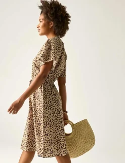 Elona Pure Cotton Animal Print V-Neck Dress
