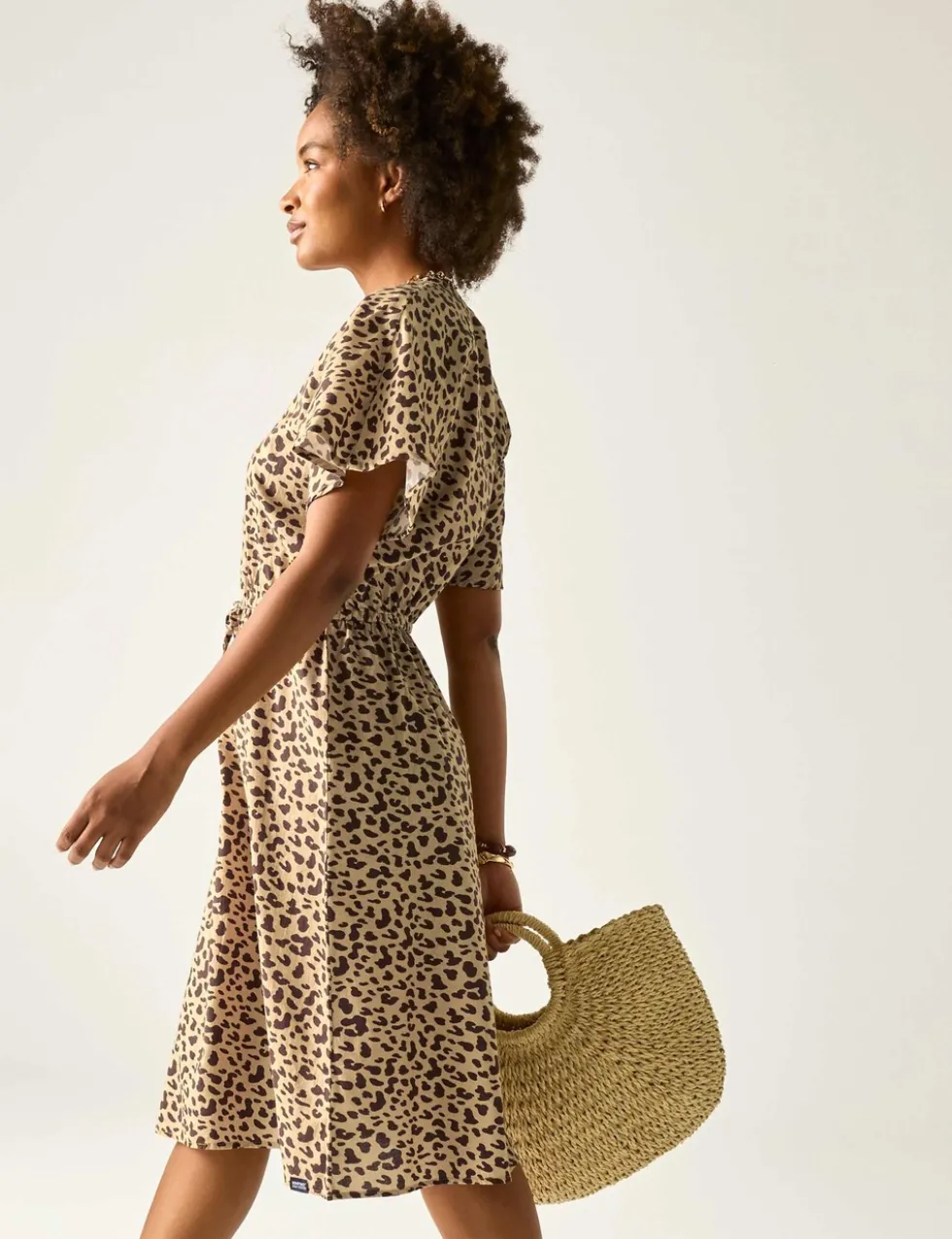 Elona Pure Cotton Animal Print V-Neck Dress