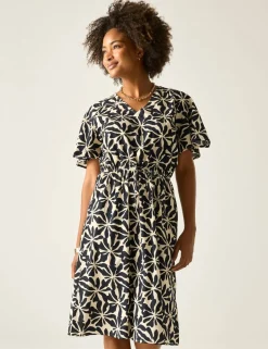 Elona Pure Cotton Floral V-Neck Midi Dress