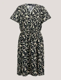 Elona Pure Cotton Floral V-Neck Midi Dress