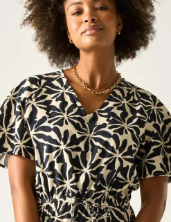 Elona Pure Cotton Floral V-Neck Midi Dress
