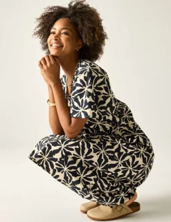 Elona Pure Cotton Floral V-Neck Midi Dress