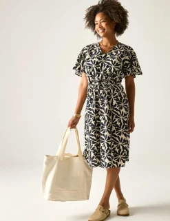 Elona Pure Cotton Floral V-Neck Midi Dress