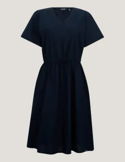 Elona Pure Cotton V-Neck Midi Waisted Dress