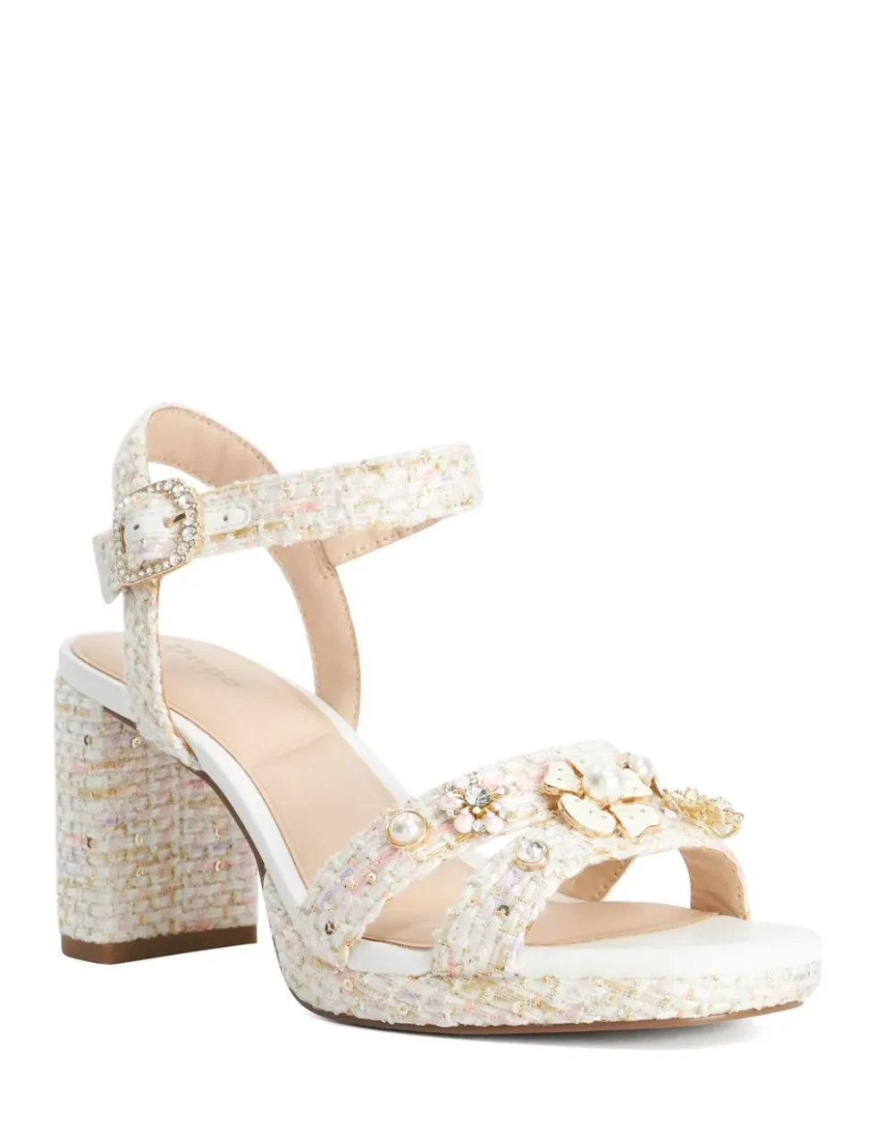 Embellished Ankle Strap Block Heel Sandals