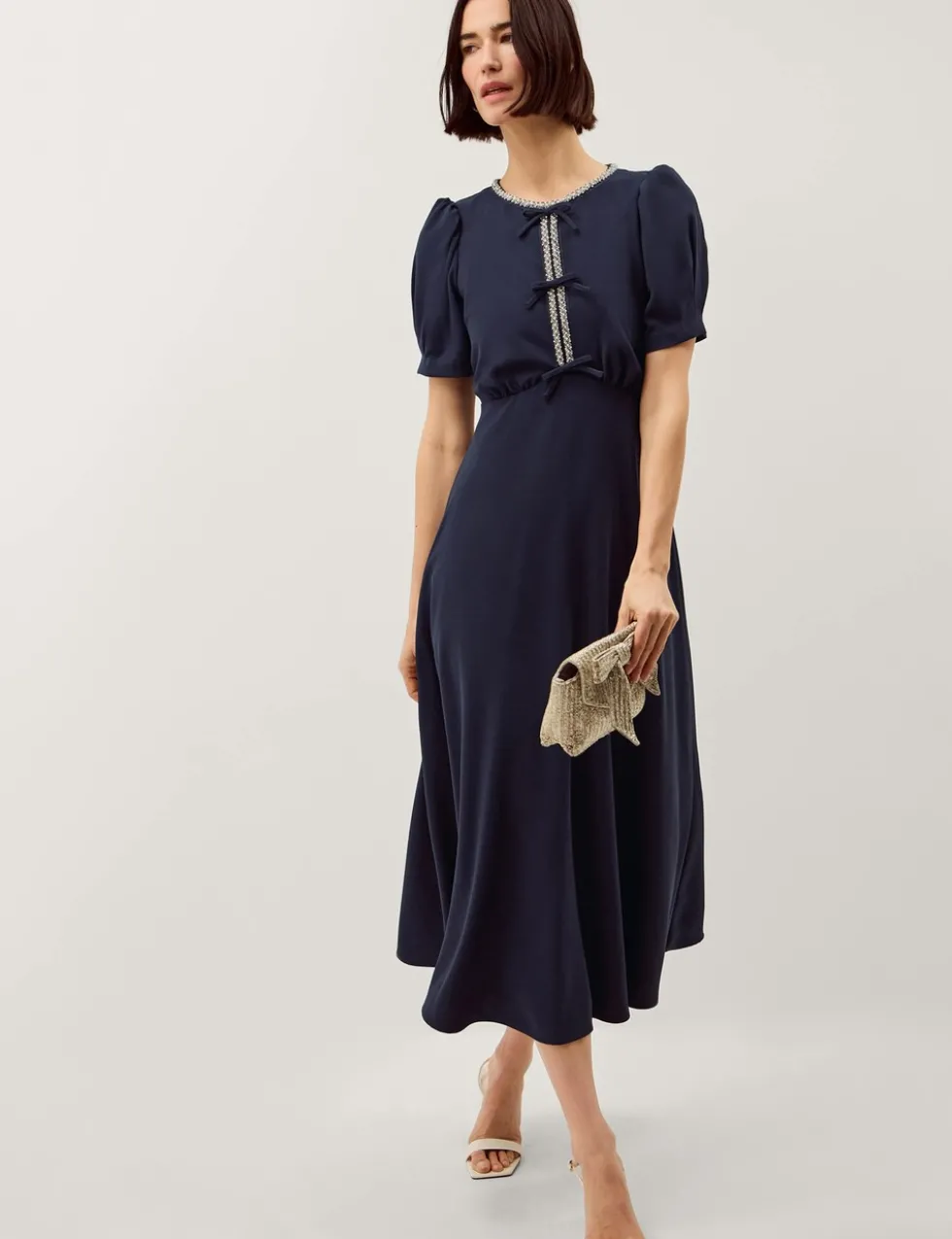 Embellished Bow Detail Midi Tea Dress