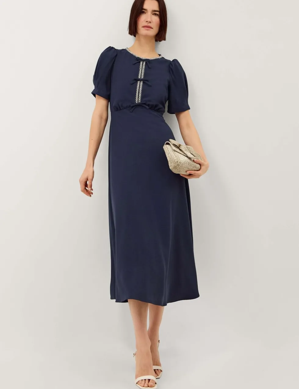 Embellished Bow Detail Midi Tea Dress