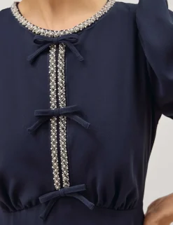 Embellished Bow Detail Midi Tea Dress