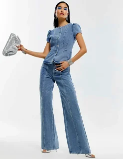 Embellished High Waisted Wide Leg Jeans