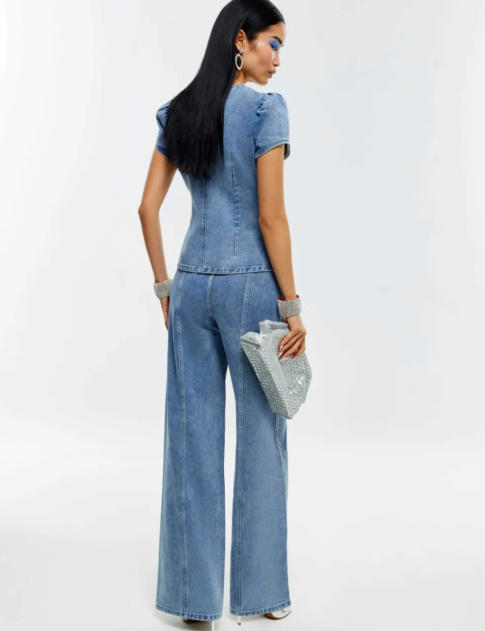 Embellished High Waisted Wide Leg Jeans