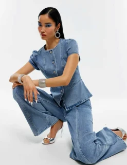 Embellished High Waisted Wide Leg Jeans