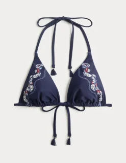 Embellished Placement Print Triangle Bikini Top