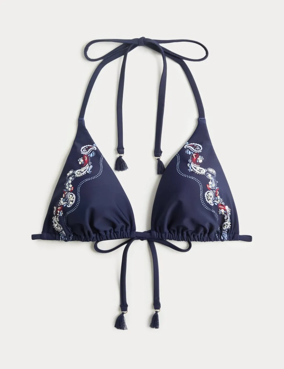 Embellished Placement Print Triangle Bikini Top