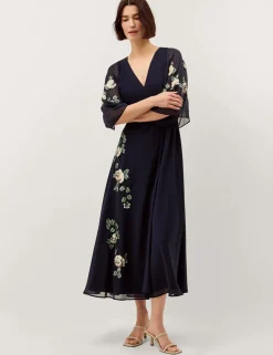 Embellished V-Neck Midaxi Wrap Dress