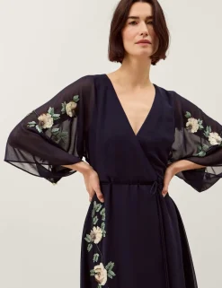 Embellished V-Neck Midaxi Wrap Dress