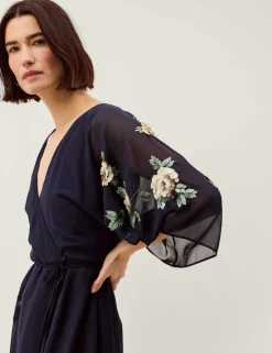 Embellished V-Neck Midaxi Wrap Dress