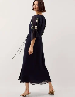 Embellished V-Neck Midaxi Wrap Dress
