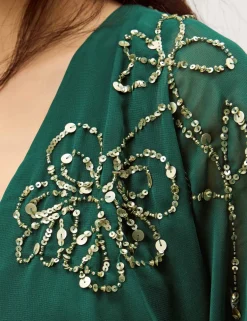 Embellished V-Neck Midi Wrap Dress