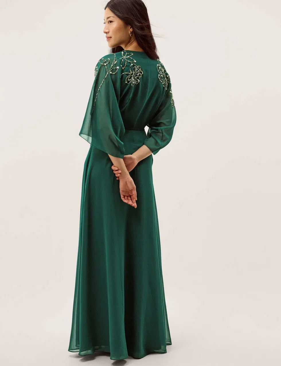 Embellished V-Neck Midi Wrap Dress