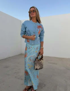 Embroidered Button Front Relaxed Cardigan