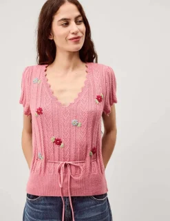 Embroidered Floral V-Neck Jumper