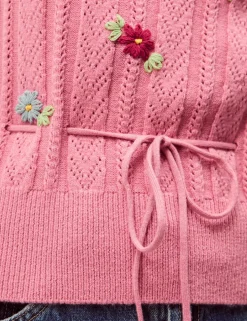 Embroidered Floral V-Neck Jumper