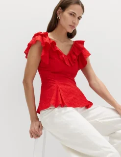 Embroidered Frill Detail Top