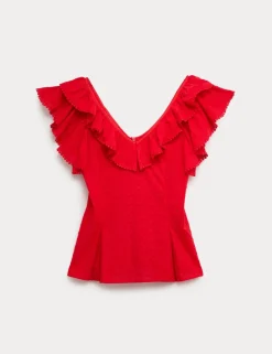 Embroidered Frill Detail Top