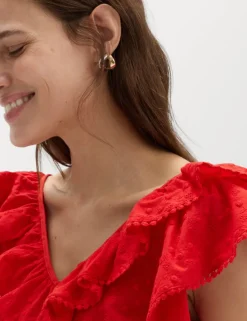 Embroidered Frill Detail Top