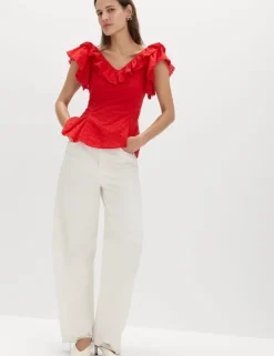 Embroidered Frill Detail Top