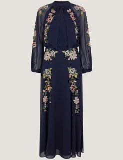 Embroidered High Neck Midi Tea Dress