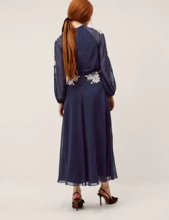 Embroidered High Neck Midi Tea Dress