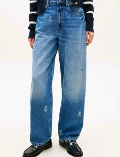 Embroidered High Waisted Barrel Jeans