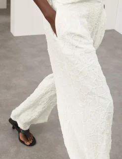 Embroidered Knot Wide Leg Trousers
