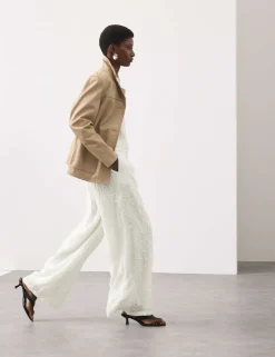 Embroidered Knot Wide Leg Trousers