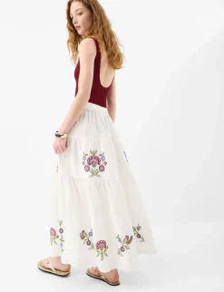 Embroidered Maxi Tiered Beach Skirt