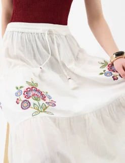 Embroidered Maxi Tiered Beach Skirt