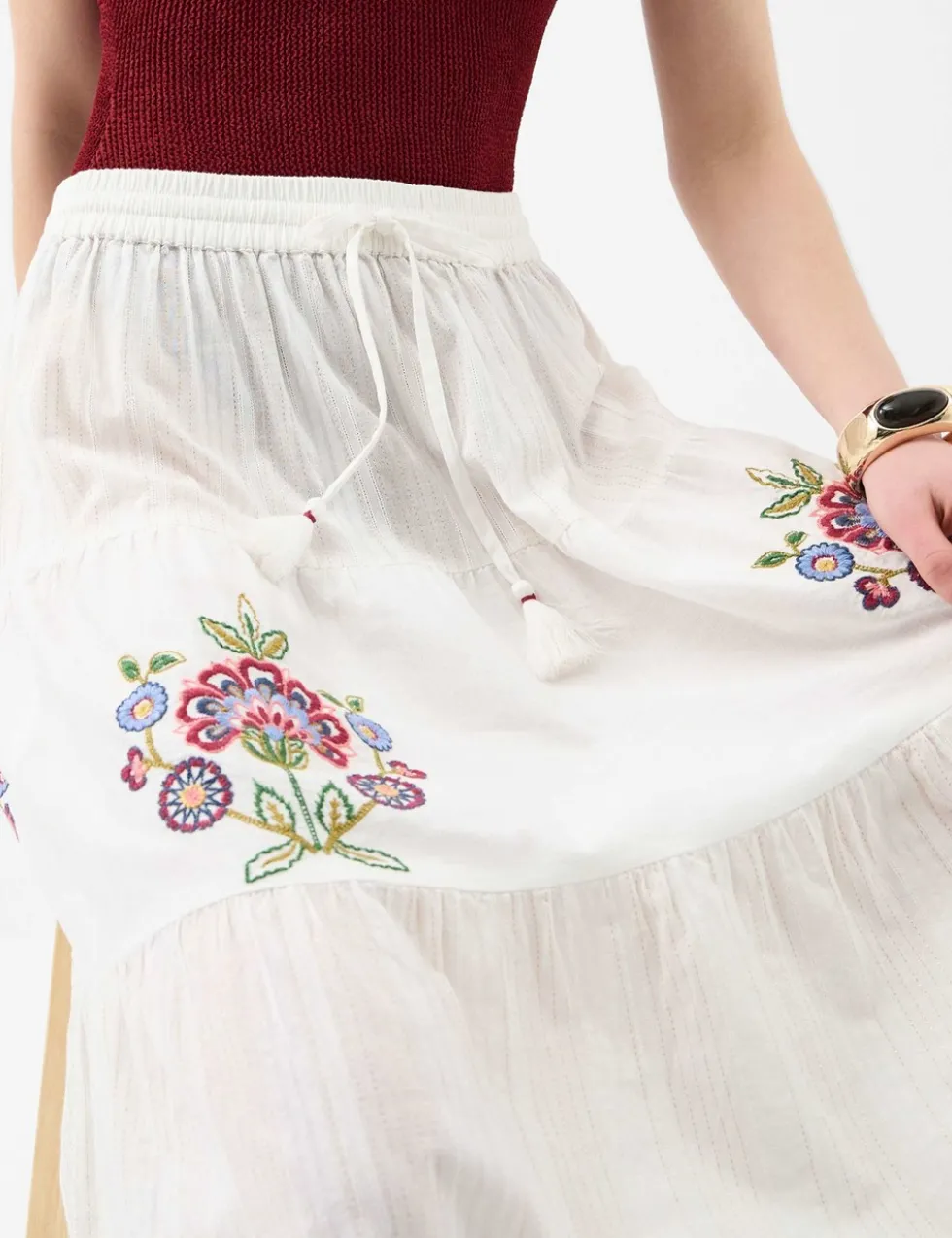 Embroidered Maxi Tiered Beach Skirt