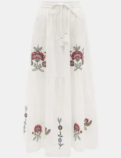 Embroidered Maxi Tiered Beach Skirt