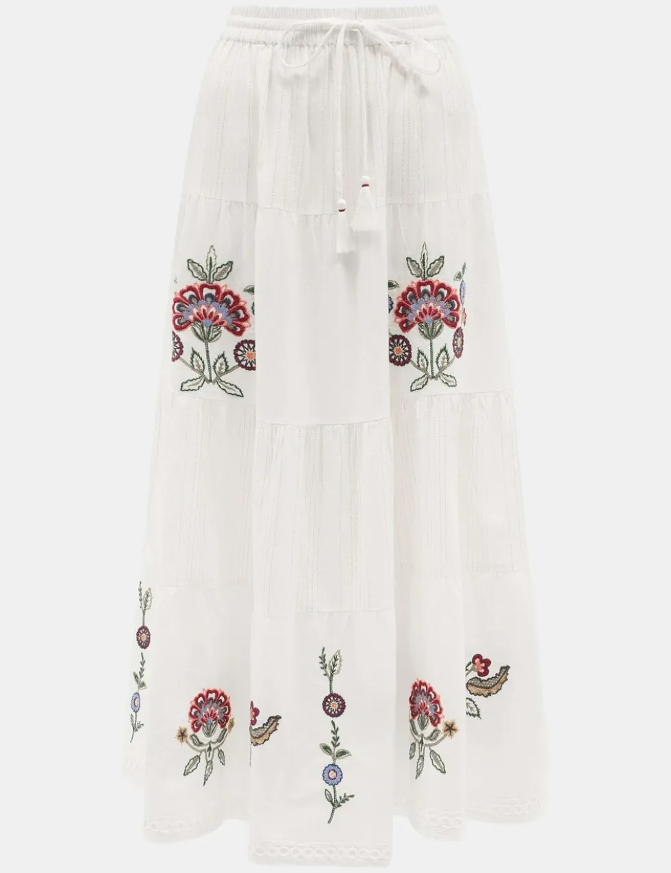 Embroidered Maxi Tiered Beach Skirt