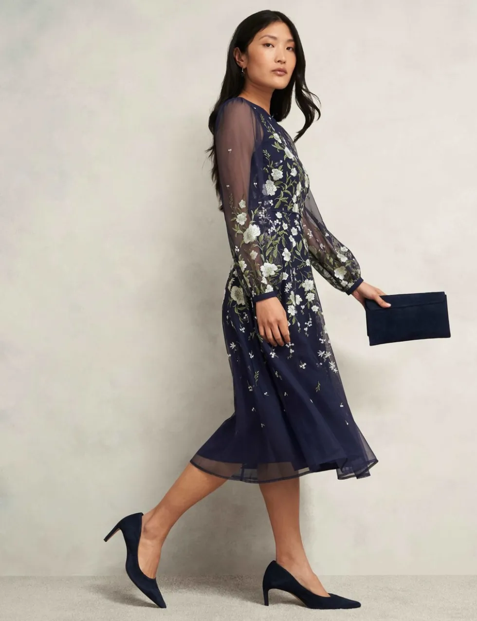 Embroidered Midi Skater Dress
