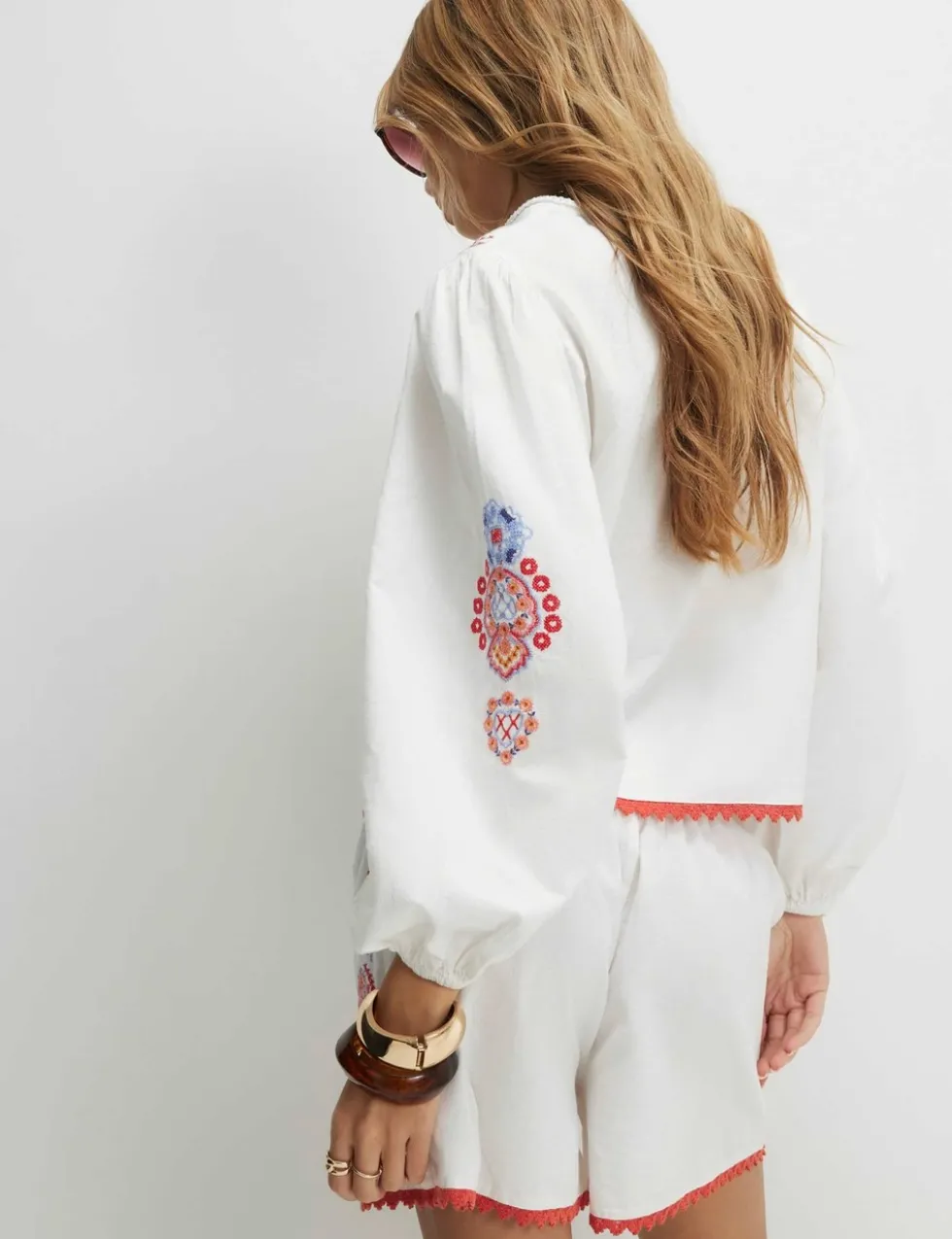Embroidered Notch Neck Relaxed Blouse
