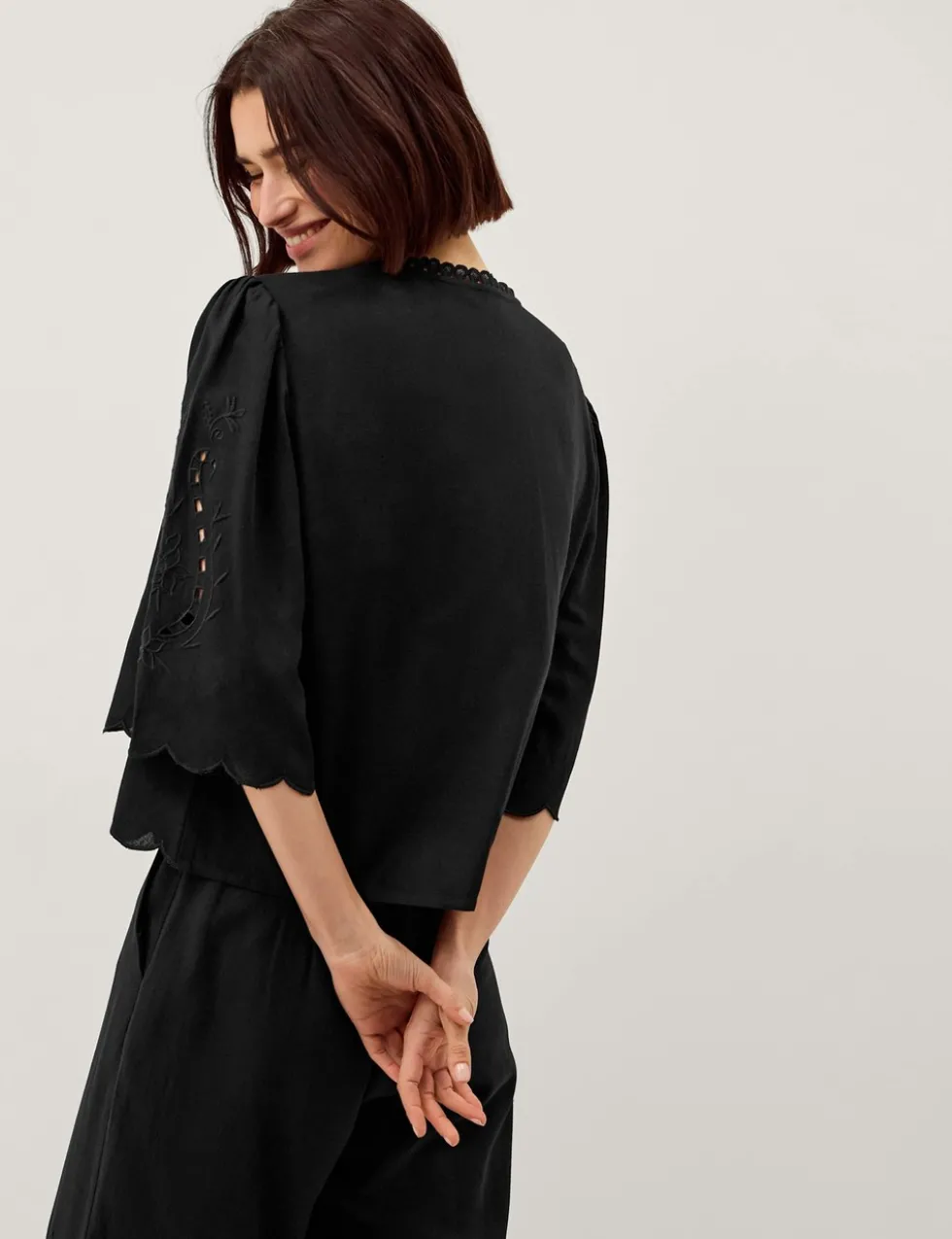 Embroidered Tie Neck Blouse