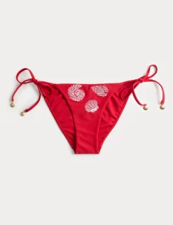 Embroidered Tie Side Bikini Bottoms