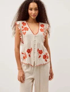 Embroidered V-Neck Blouse