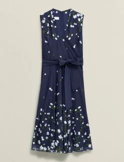 Embroidered V-Neck Knee Length Wrap Dress