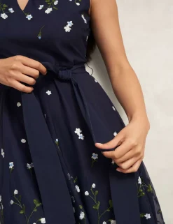 Embroidered V-Neck Knee Length Wrap Dress